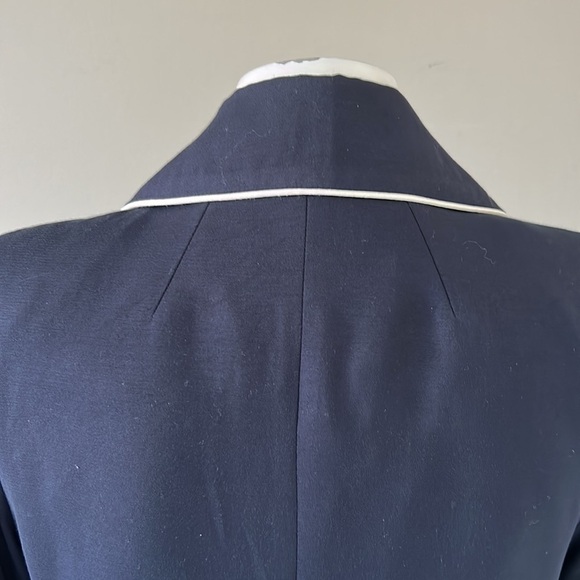 Frame Denim Piped Cropped Double Breasted Blazer Slit Cuff Navy Blue Sz 8 - Picture 9 of 16